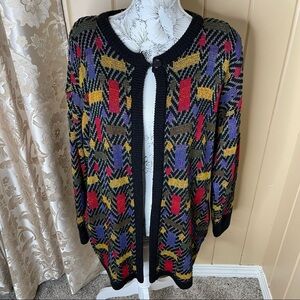 Vintage Cardigan Sweater by Roaman's Women's Size XL Retro Print 80s 90s